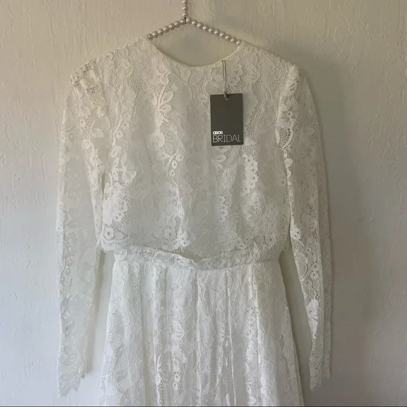 ASOS BRIDAL EDITION Grace Lace Long Sleeve Crop Top Maxi Wedding Dress - Picture 8 of 16